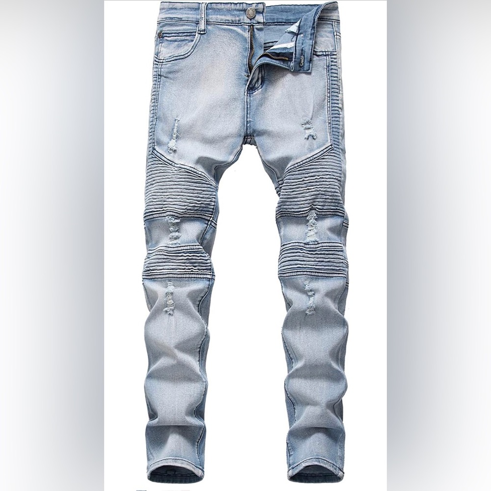 Boy's Distressed Moto Biker Skinny Stretch Fit Denim Jeans